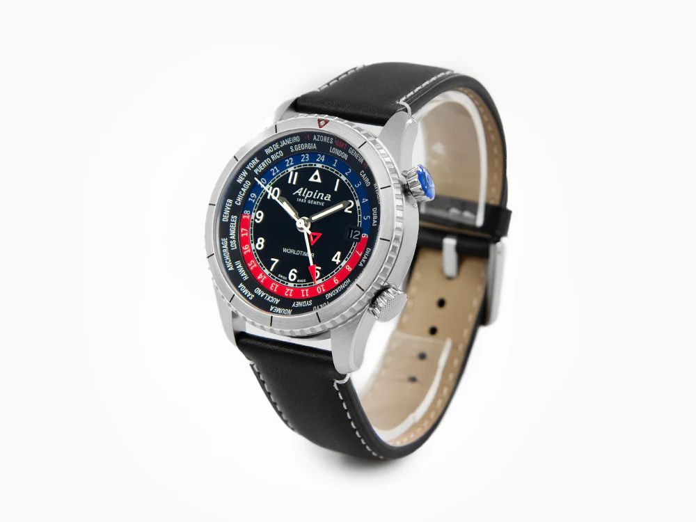 Alpina Startimer Pilot Quartz Worldtimer Watch, 41 mm, Black, Day, AL-255BRB4S26 - Image 4