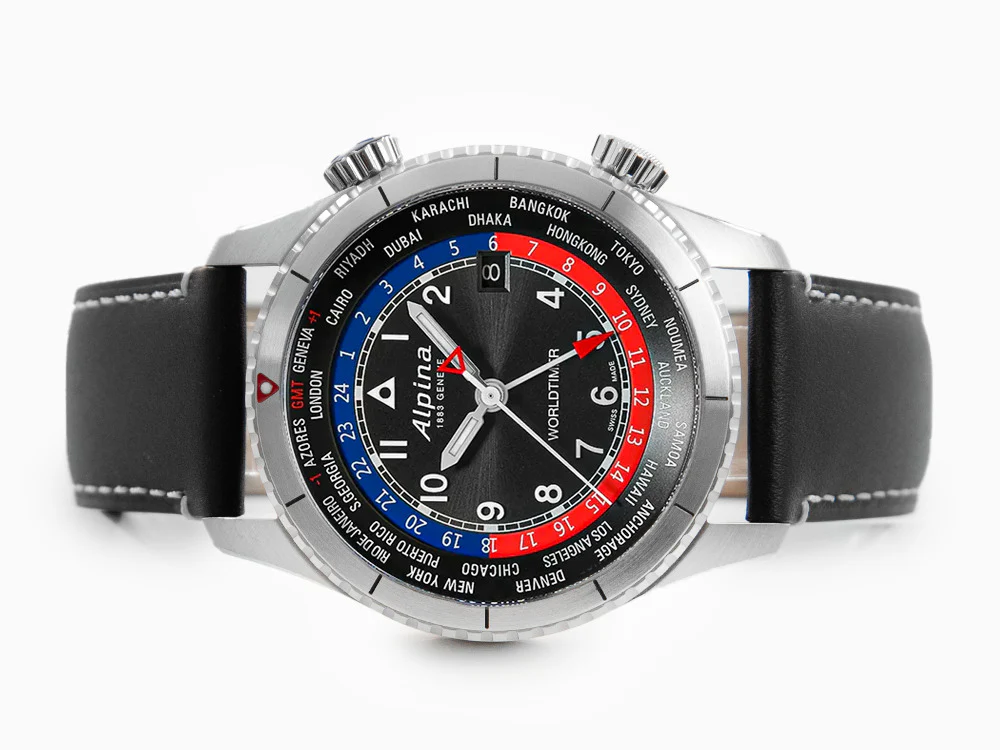 Alpina Startimer Pilot Quartz Worldtimer Watch, 41 mm, Black, Day, AL-255BRB4S26 - Image 7