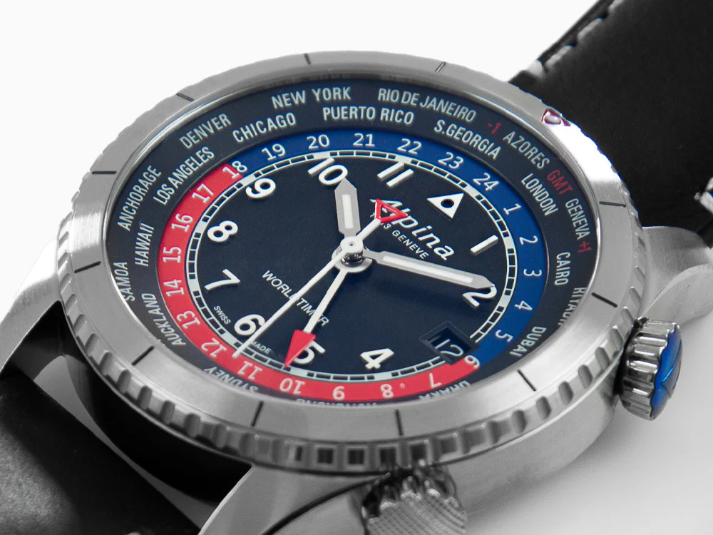 Alpina Startimer Pilot Quartz Worldtimer Watch, 41 mm, Black, Day, AL-255BRB4S26 - Image 8