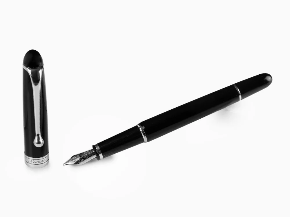 Aurora 88 Small Fountain Pen, Black Resin, Chrome trim, 810C - Image 2