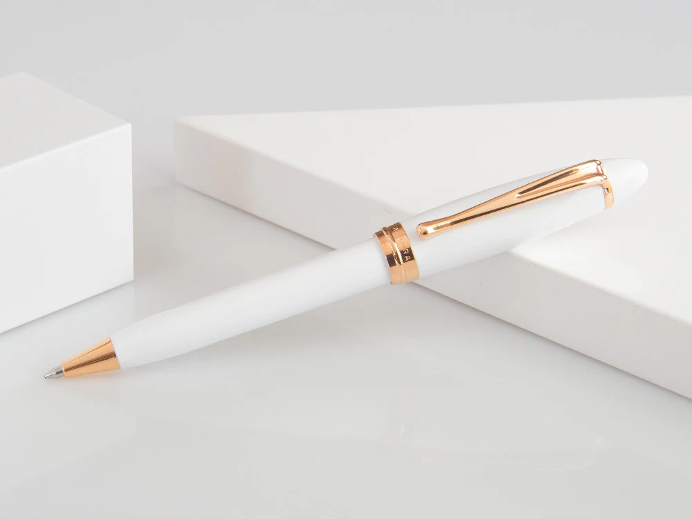 Aurora Ipsilon Winter Ballpoint pen, Resin, Rose Gold PVD, White, B31-PW - Image 2