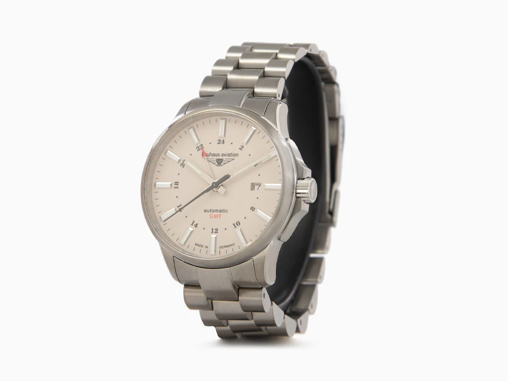 Bauhaus Aviation Automatic Watch, Titanium, Beige, 42 mm, 8205, GMT, 2868M-5 - Image 4