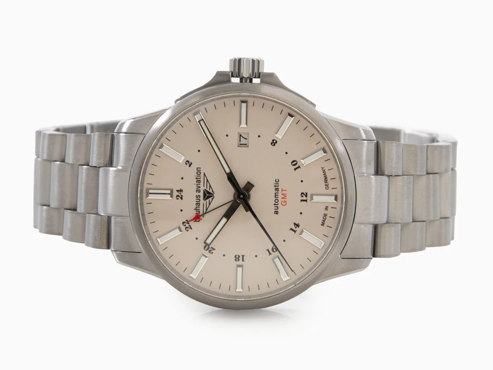 Bauhaus Aviation Automatic Watch, Titanium, Beige, 42 mm, 8205, GMT, 2868M-5 - Image 7