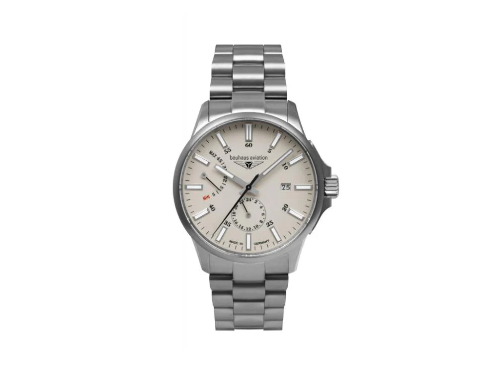 Bauhaus Aviation Automatic Watch, Titanium, Beige, 42 mm, Day, 2860M-5