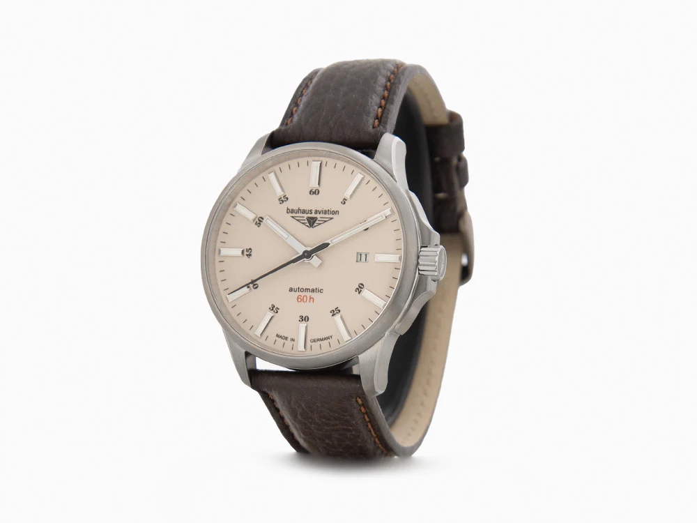 Bauhaus Aviation Automatic Watch, Titanium, Beige, 42 mm, Miyota 8315, 2864-5 - Image 4