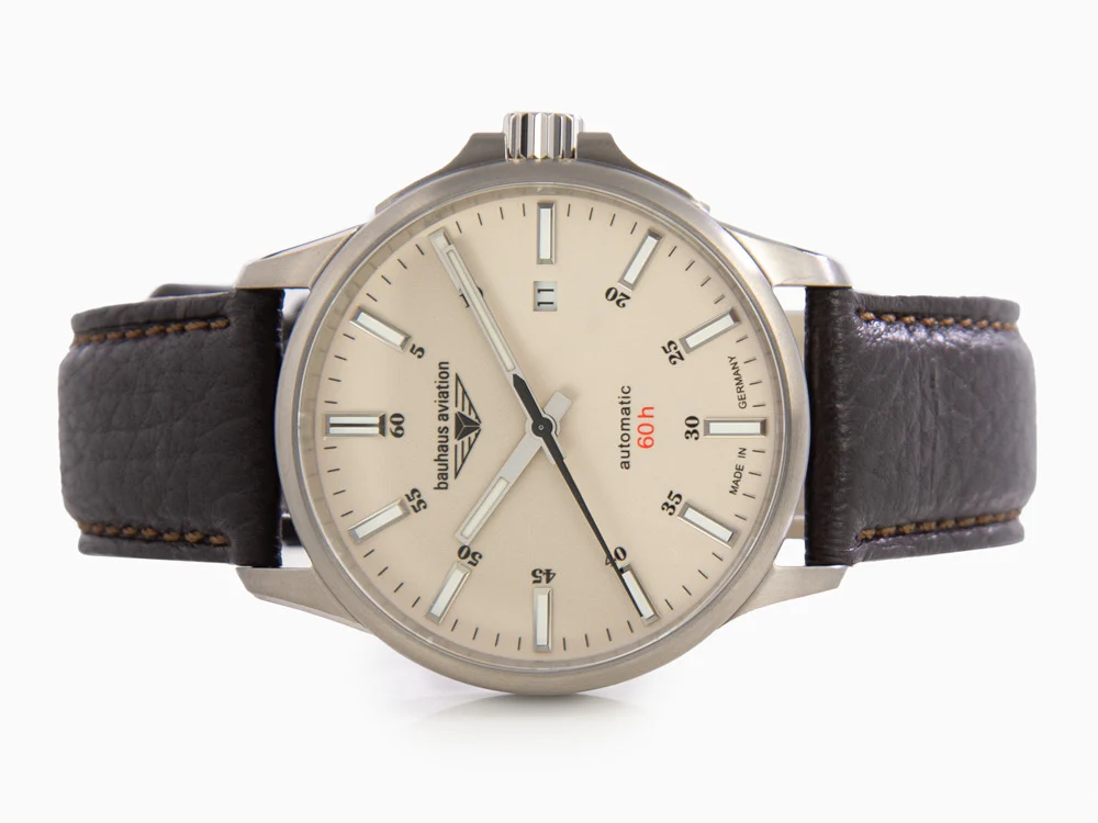 Bauhaus Aviation Automatic Watch, Titanium, Beige, 42 mm, Miyota 8315, 2864-5 - Image 7