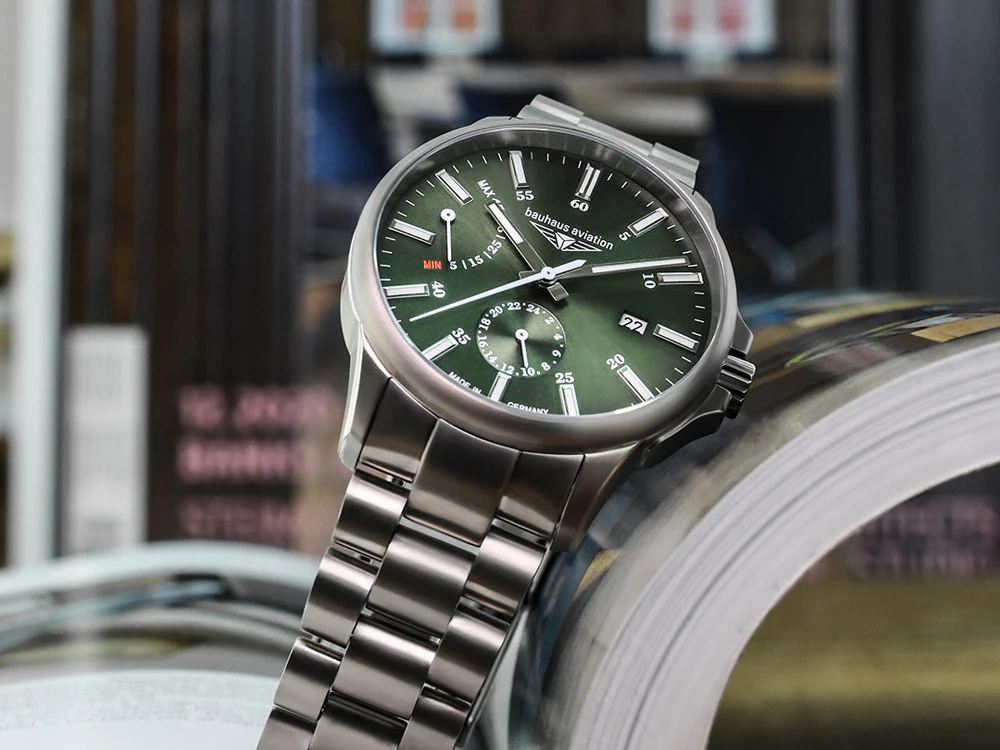 Bauhaus Aviation Automatic Watch, Titanium, Green, 42 mm, Day, 2860M-4 - Image 9