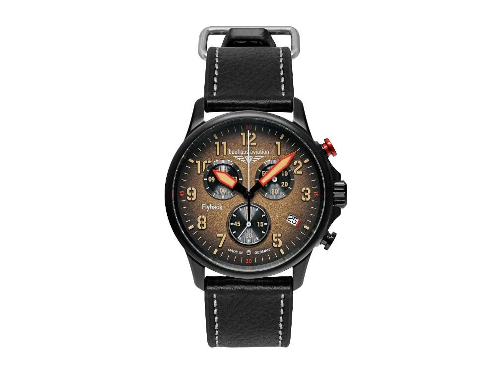 Bauhaus Aviation Blackwing Quartz Watch, Brown, 42 mm, Chronograph, Day, 2888-5 - Image 2