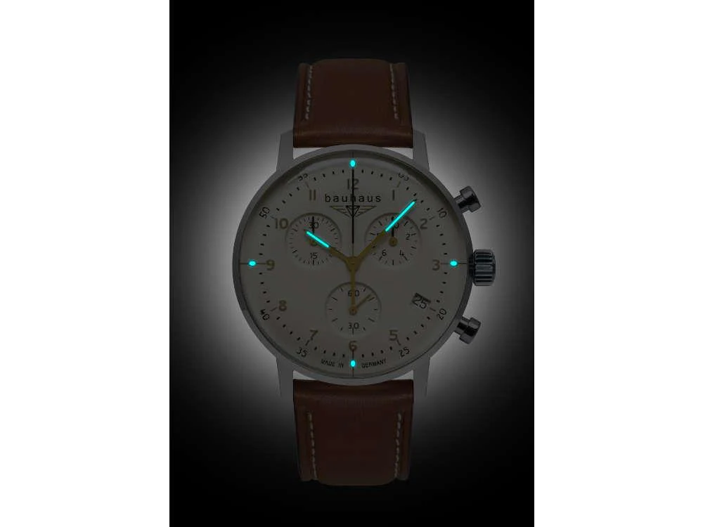 Bauhaus Aviation Dessau Quartz Watch, Beige, 41 mm, Chronograph, Day, 2096-1 - Image 3