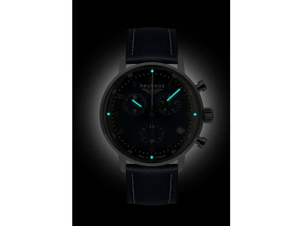 Bauhaus Aviation Dessau Quartz Watch, Blue, 41 mm, Chronograph, Day, 2096-3 - Image 3