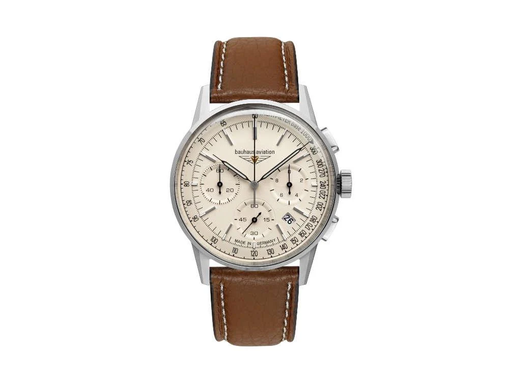 Bauhaus Aviation G38 Dessau Quartz Watch, Beige, 42 mm, Chronograph, Day, 2376-5