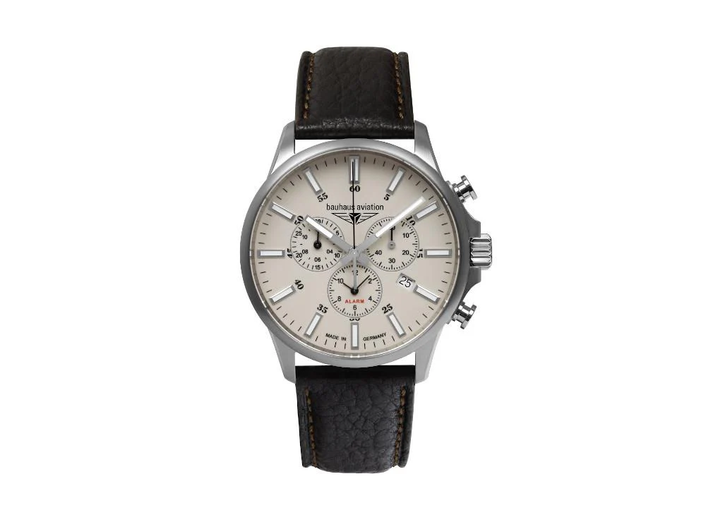 Bauhaus Aviation Quartz Watch, Beige, 42 mm, Chronograph, Day, 2880-5