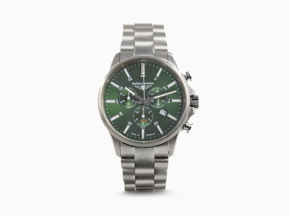 Bauhaus Aviation Quartz Watch, Titanium, Green, 42 mm, Chronograph, Day, 2880M-4 - Image 2