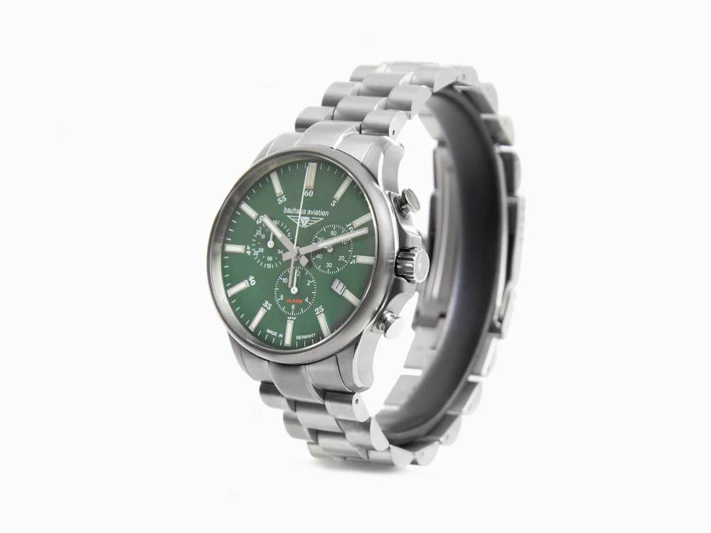 Bauhaus Aviation Quartz Watch, Titanium, Green, 42 mm, Chronograph, Day, 2880M-4 - Image 4