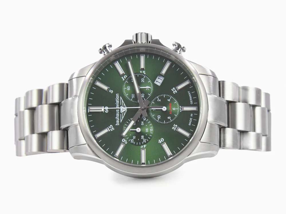 Bauhaus Aviation Quartz Watch, Titanium, Green, 42 mm, Chronograph, Day, 2880M-4 - Image 7