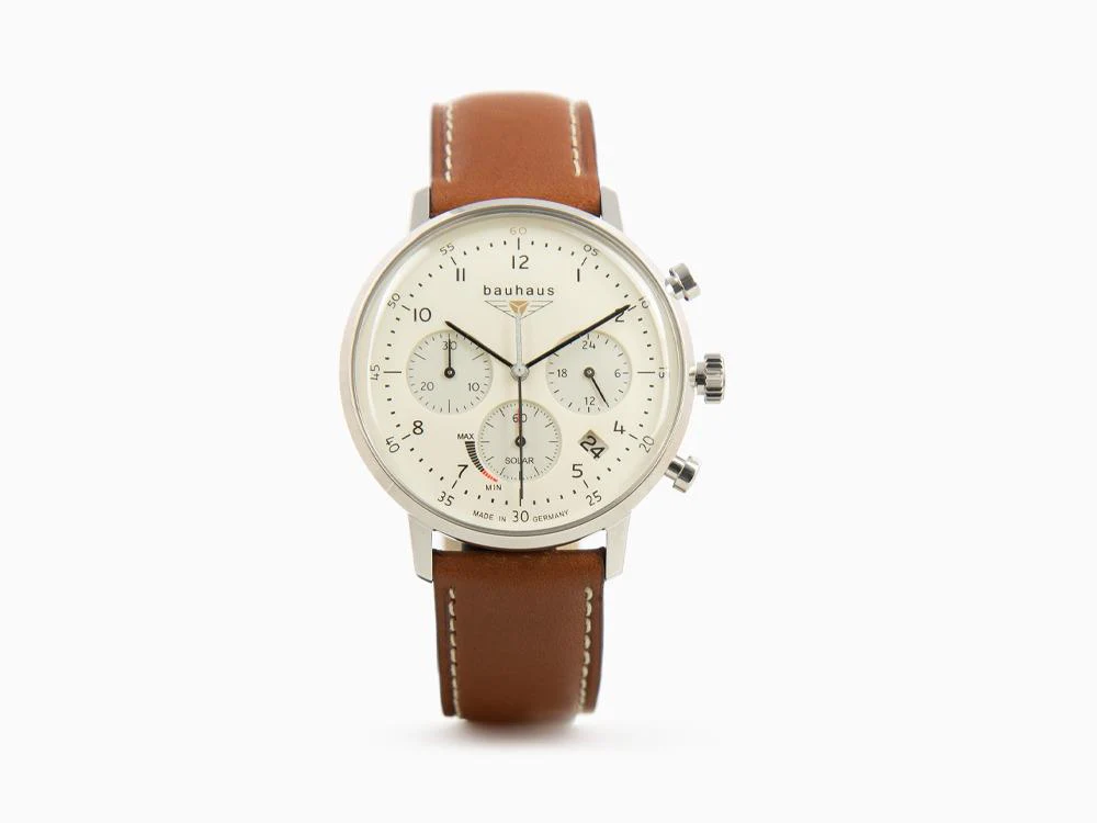 Bauhaus Solar Chronograph Quartz Watch, Beige, 41 mm, Day, 2086-5 - Image 2
