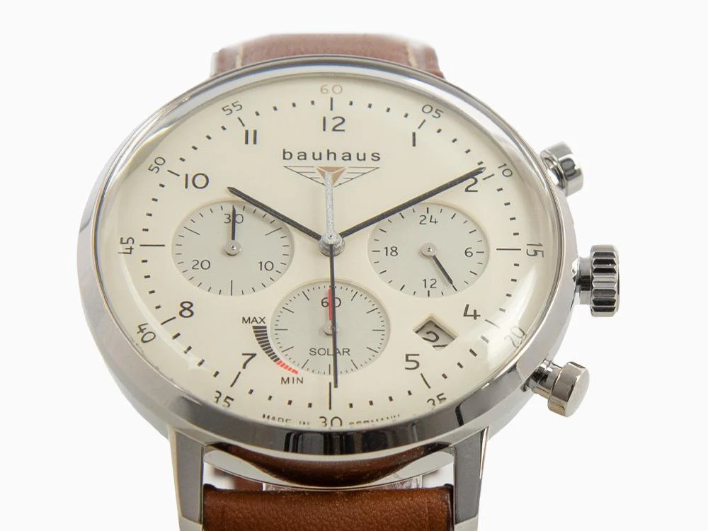 Bauhaus Solar Chronograph Quartz Watch, Beige, 41 mm, Day, 2086-5 - Image 9