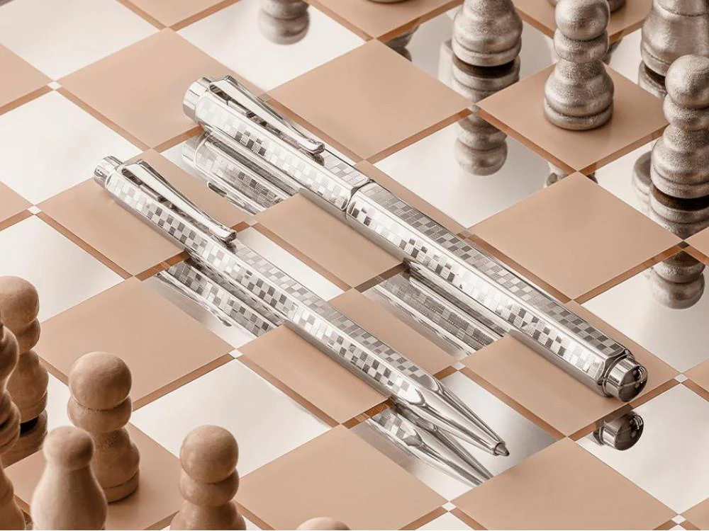 Caran d'Ache Ecridor Damier Rollerball pen, Brass, Silver, 838.566, - Image 5