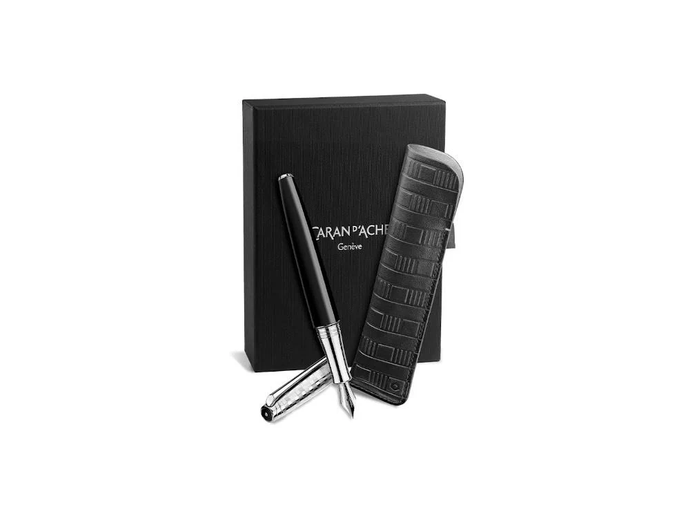 Caran d'Ache Léman Damier Fountain Pen & Black Leather Case,  4799.566 - Image 5