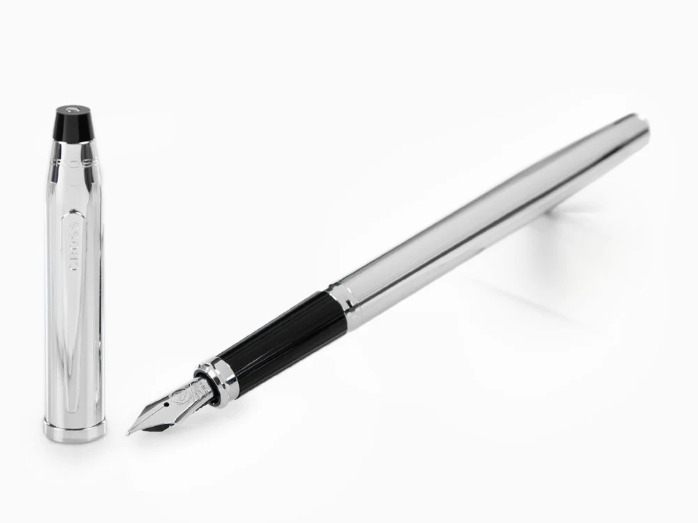 Cross Century II Fountain Pen, Chrome, Silver, Chrome Trim, Ribbed - Image 2