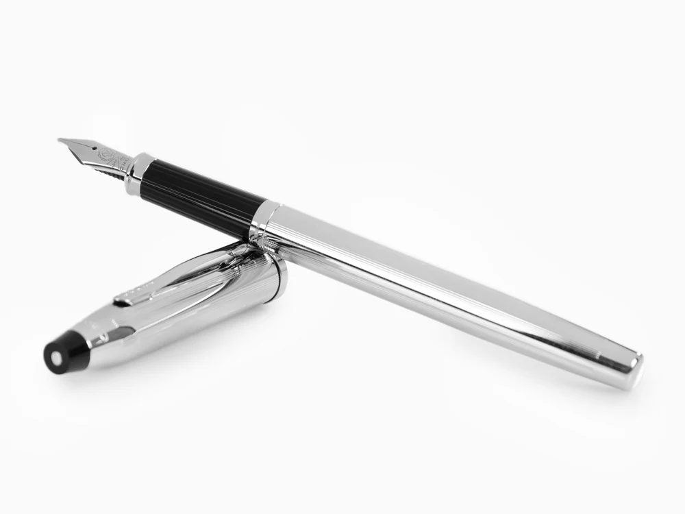 Cross Century II Fountain Pen, Chrome, Silver, Chrome Trim, Ribbed - Image 8
