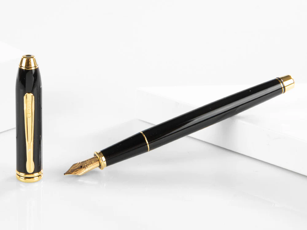 Cross Townsend Fountain Pen, Lacquer, Black, 23K Gold Trim, Polished - Image 2