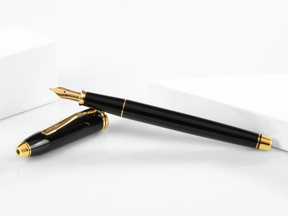Cross Townsend Fountain Pen, Lacquer, Black, 23K Gold Trim, Polished - Image 5