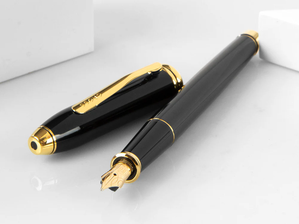 Cross Townsend Fountain Pen, Lacquer, Black, 23K Gold Trim, Polished - Image 6