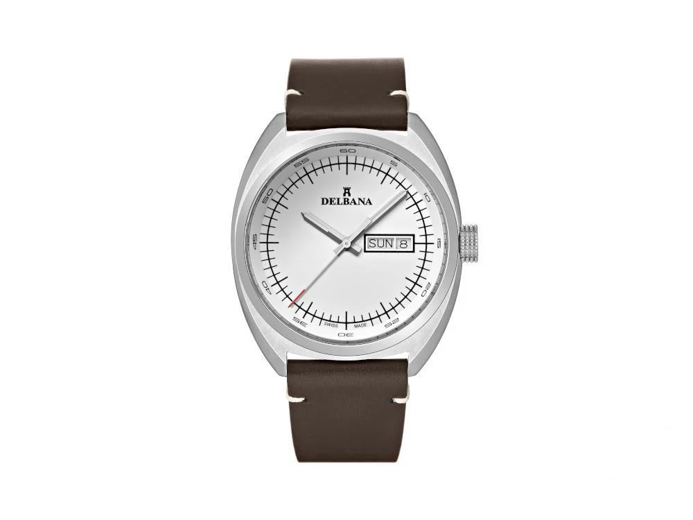 Delbana Classic Locarno Quartz Watch, White, 41.5 mm, Leather, 41601.714.6.012 - Image 2