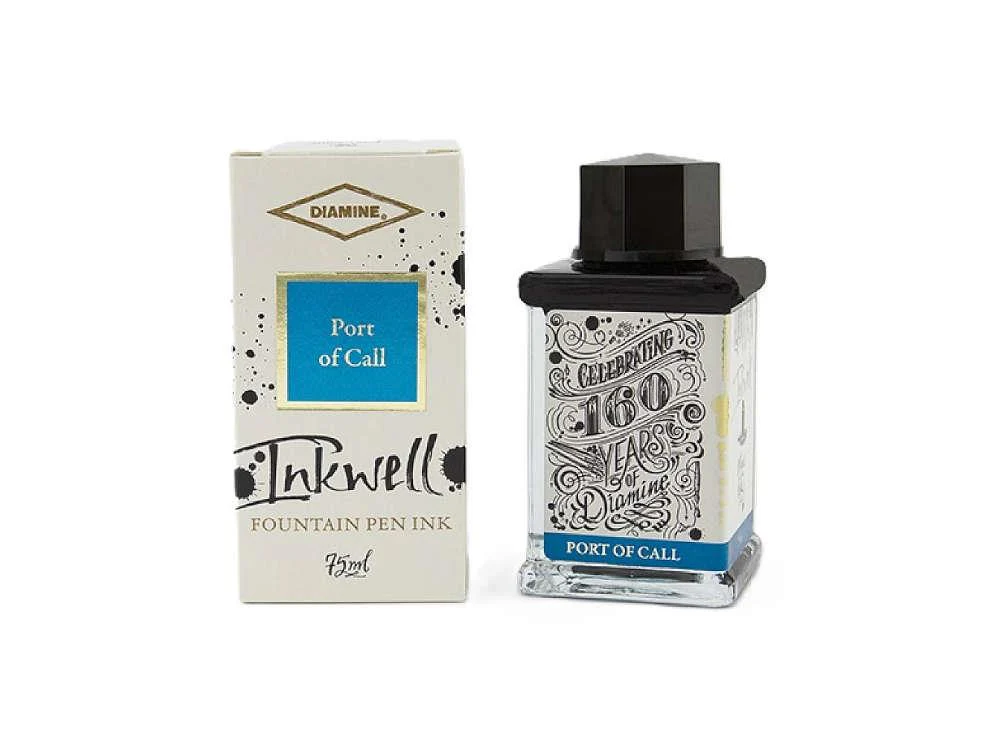 Diamine 160th Anniversary Port Of Call Ink Bottle, 75ml., Blue, Crystal - Image 2