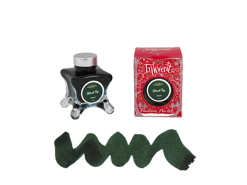 Diamine Black Ivy Ink Vent Red Ink Bottle, 50ml, Green, Glass - Image 2