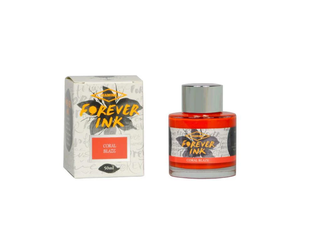 Diamine Forever Ink Collection -Permanent Pigment Ink Bottle, Coral Blaze, 50ml - Image 3