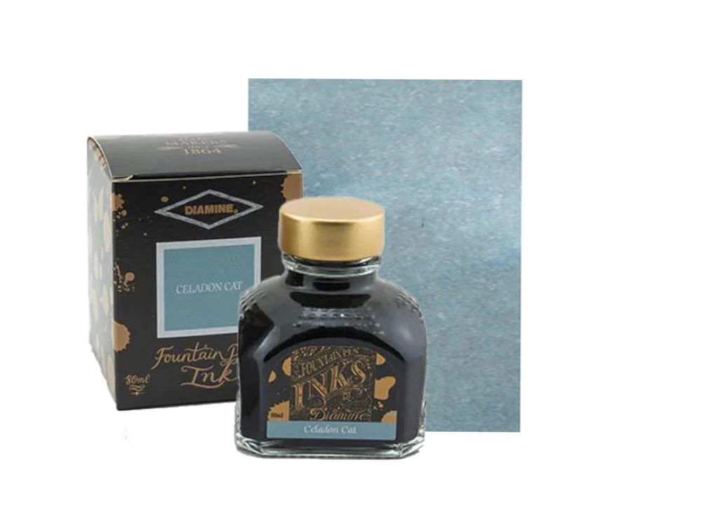 Diamine Ink Bottle Celadon Cat, 80ml, Glass