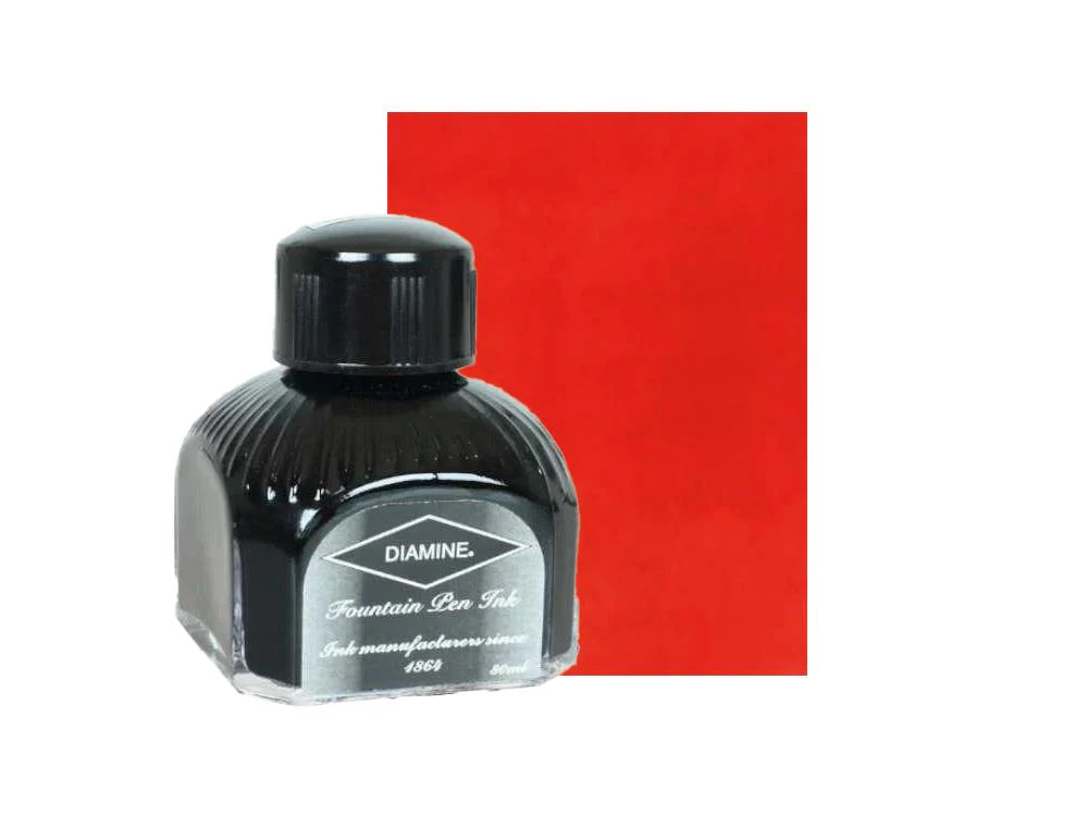Diamine Ink Bottle Poppy Red, 80ml., Italyan crystal bottle