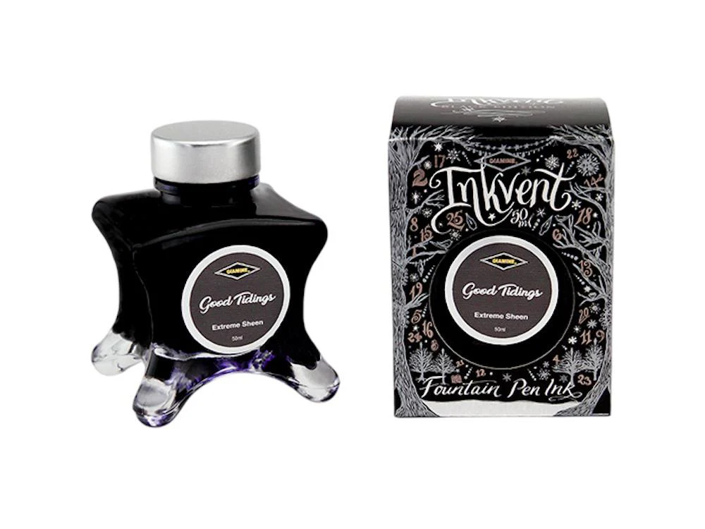 Diamine Ink Vent Black Extreme Sheen Good Tidings Ink Bottle, 50ml, Grey - Image 2