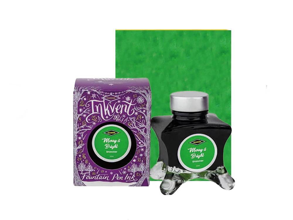 Diamine Merry&Bright Ink Vent Purple Ink Bottle, 50ml, Shimmer, Green - Image 2