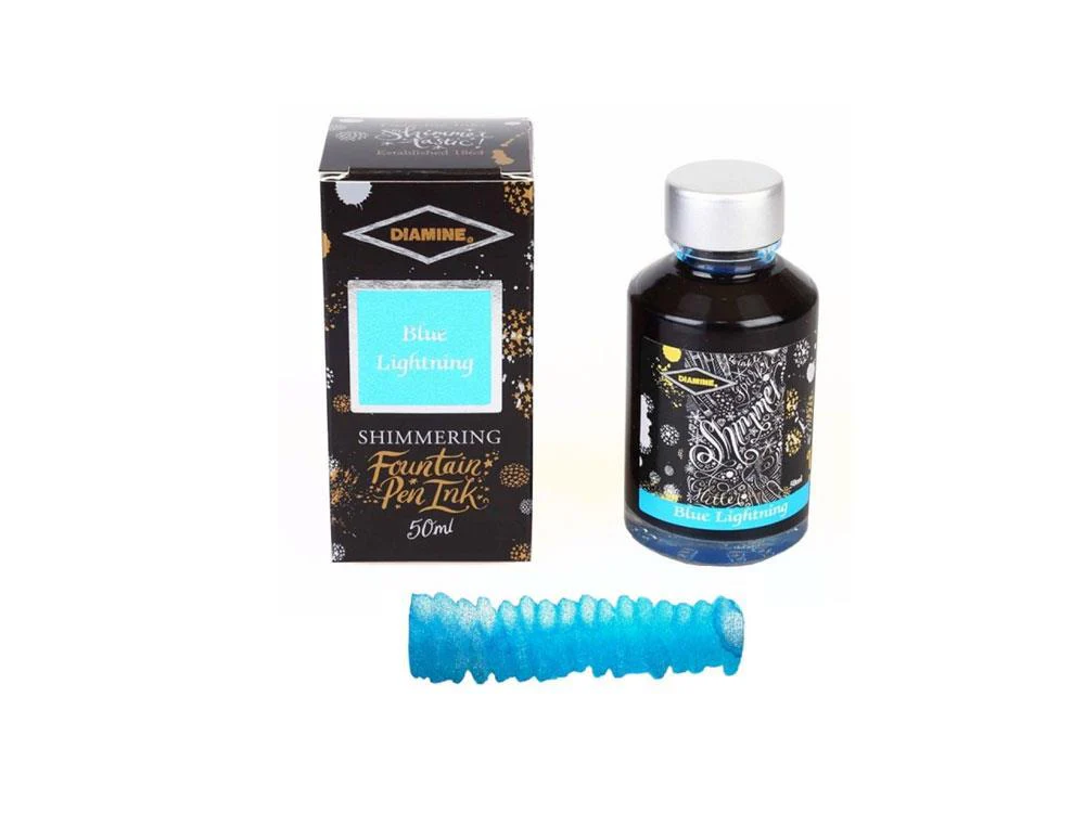 Diamine Shimmering Blue Lightning Ink Bottle, 50ml, Crystal - Image 2