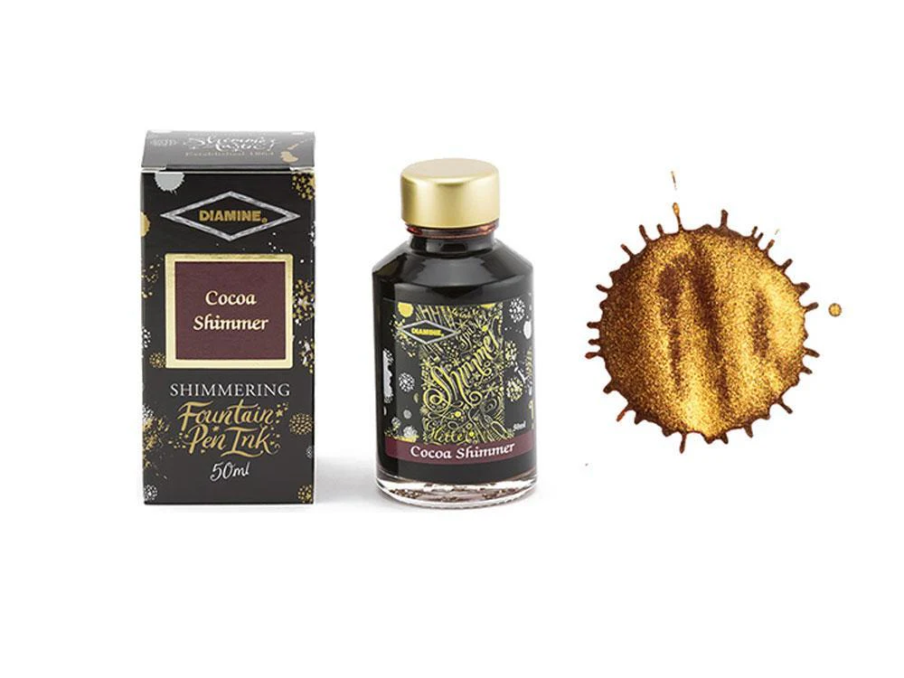 Diamine Shimmering Cocoa Shimmer Ink Bottle, 50ml, Brown, Crystal - Image 2