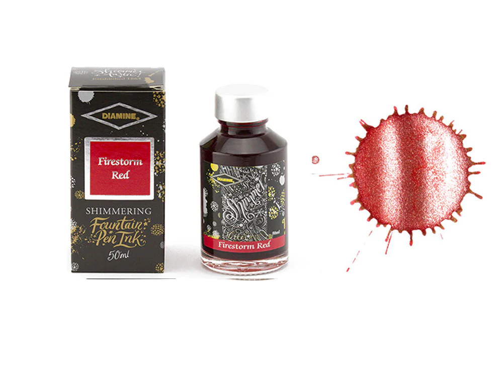 Diamine Shimmering Firestorm Red Ink Bottle, 50ml, Crystal - Image 2