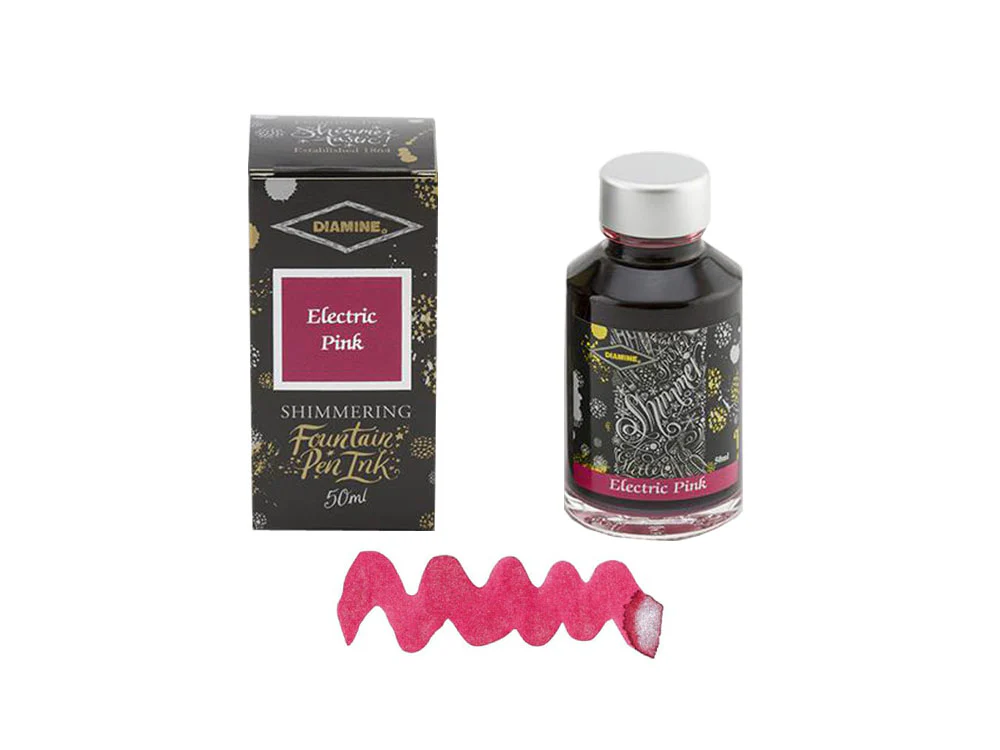 Diamine Shimmering Ink Bottle, 50ml., Electric Pink, Crystal - Image 2