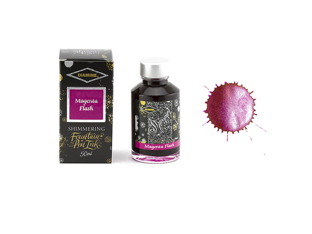 Diamine Shimmering Magenta Flash Ink Bottle, 50ml, Crystal - Image 2
