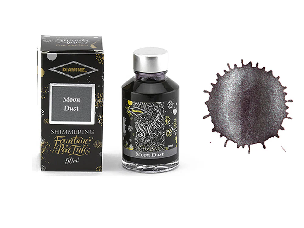 Diamine Shimmering Moon Dust Ink Bottle, 50ml, Grey, Crystal - Image 2