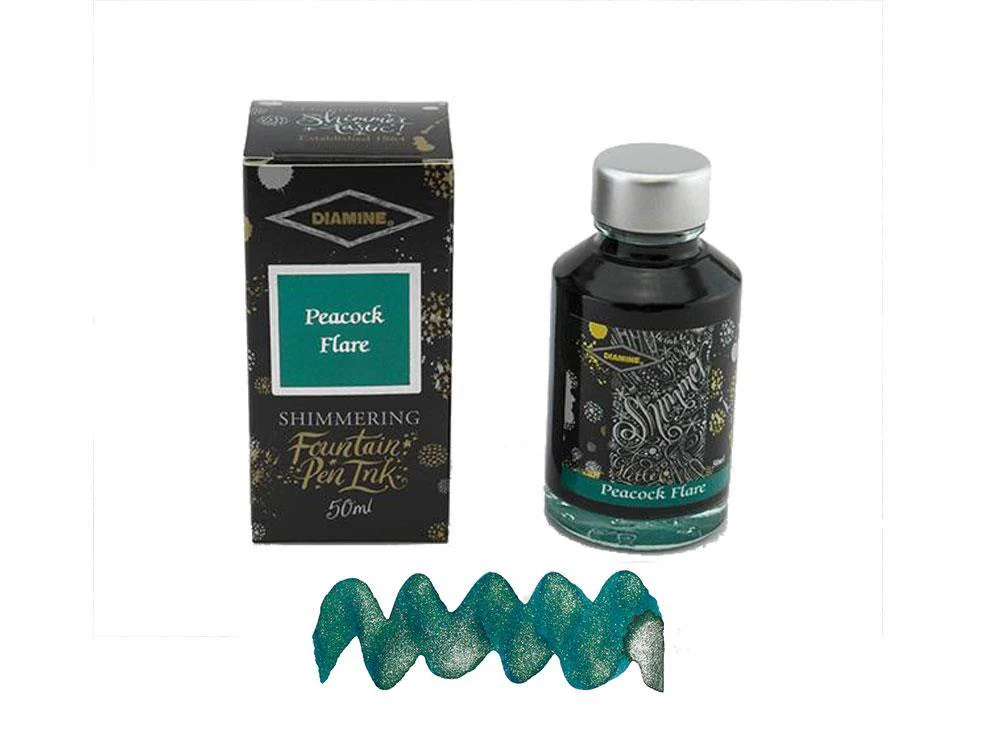 Diamine Shimmering Peacock Flare Ink Bottle, 50ml., Crystal - Image 2