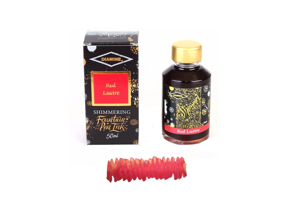 Diamine Shimmering Red Lustre Ink Bottle, 50ml, Crystal - Image 2
