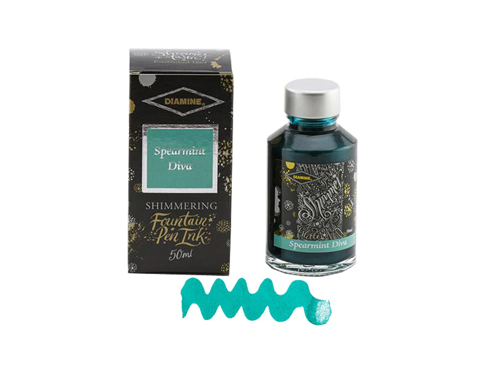 Diamine Shimmering Spearmint Diva Ink Bottle, 50ml., Crystal - Image 2