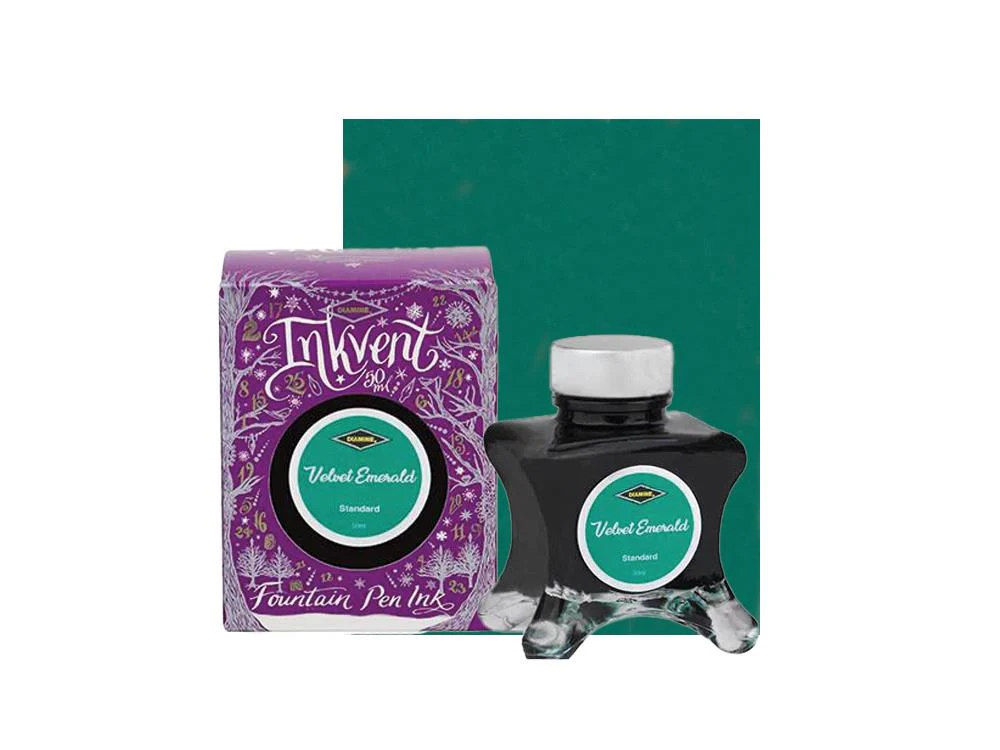 Diamine Velvet Emerald Ink Vent Purple Ink Bottle, 50ml, Standard, Green - Image 2