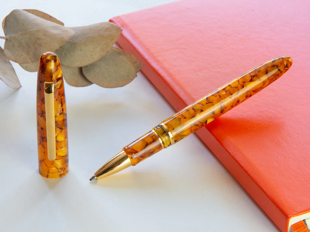 Esterbrook Estie Honeycomb Rollerball pen, Resin, Amber, Gold plated, E427 - Image 2