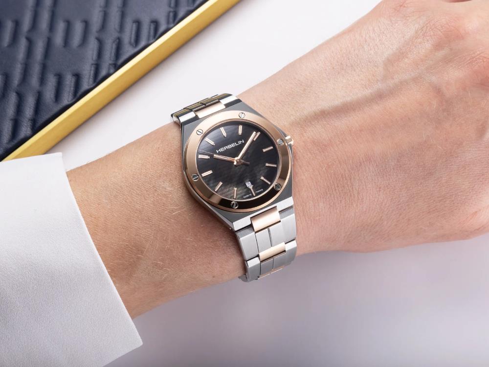 Herbelin Cap Camarat Quartz Watch, Stainless Steel, Black, 33 mm, 14545BTR49 - Image 3