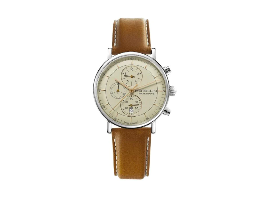 Herbelin Inspiration Quartz Watch, Stainless Steel 316L, Cream, 35647AP12GD - Image 2