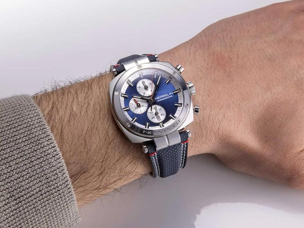 Herbelin Newport Heritage Quartz Watch, Blue, 42 mm, Chronograph, 35664AP25 - Image 3